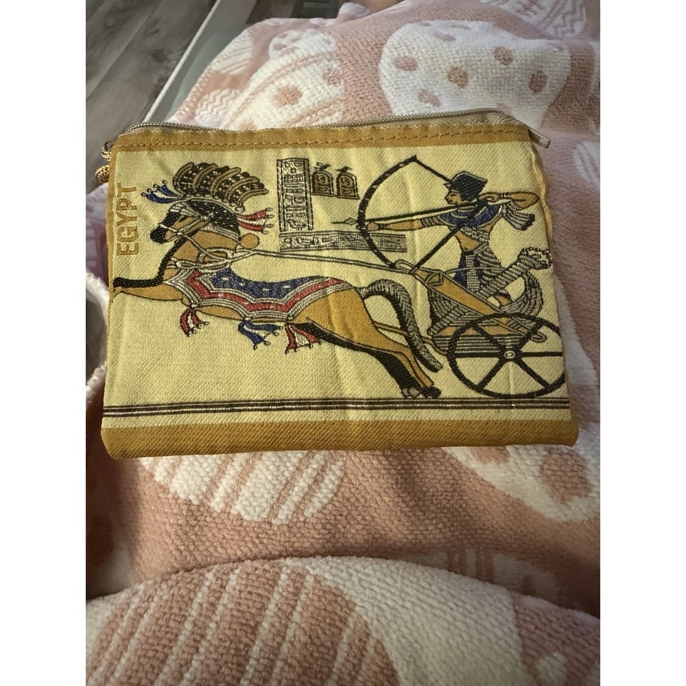 Small Zipper Bag Coin Purse Egypt King Ramses II In Chariot 4"H x 5.5"W